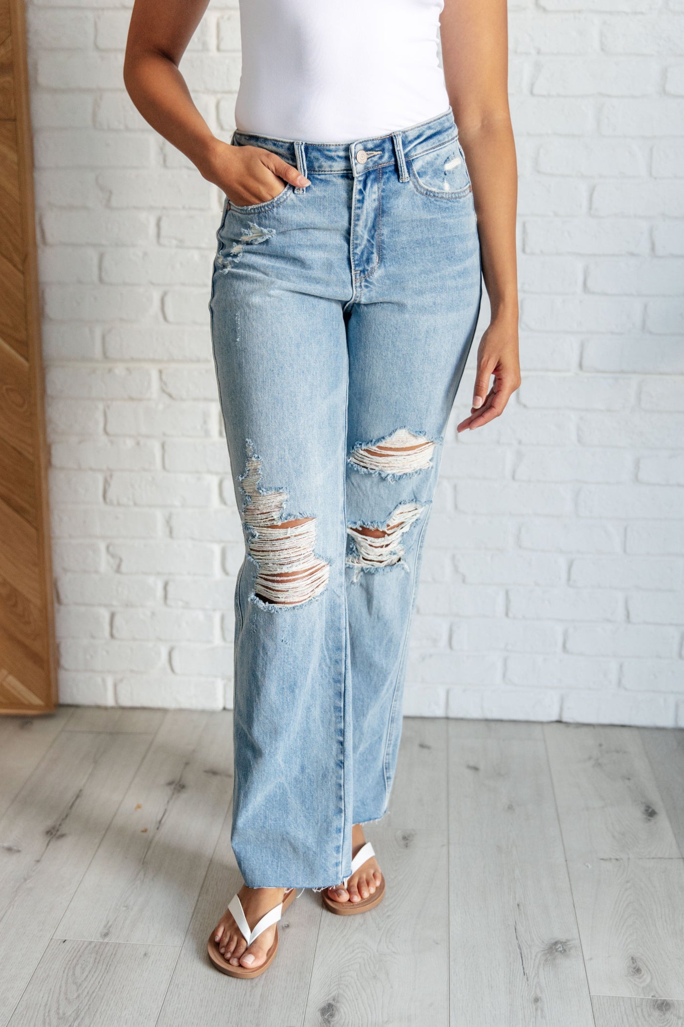 Ramona High Rise Rigid Magic Destroyed Straight Jeans - Judy Blue