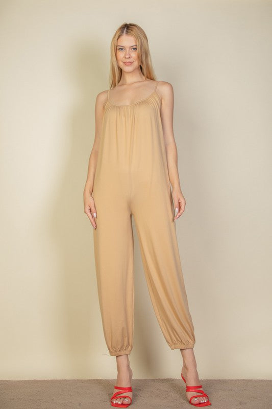 Spaghetti strap solid jumpsuit