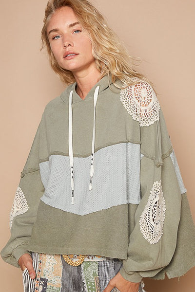 POL Openwork Contrast Dropped Shoulder Hoodie