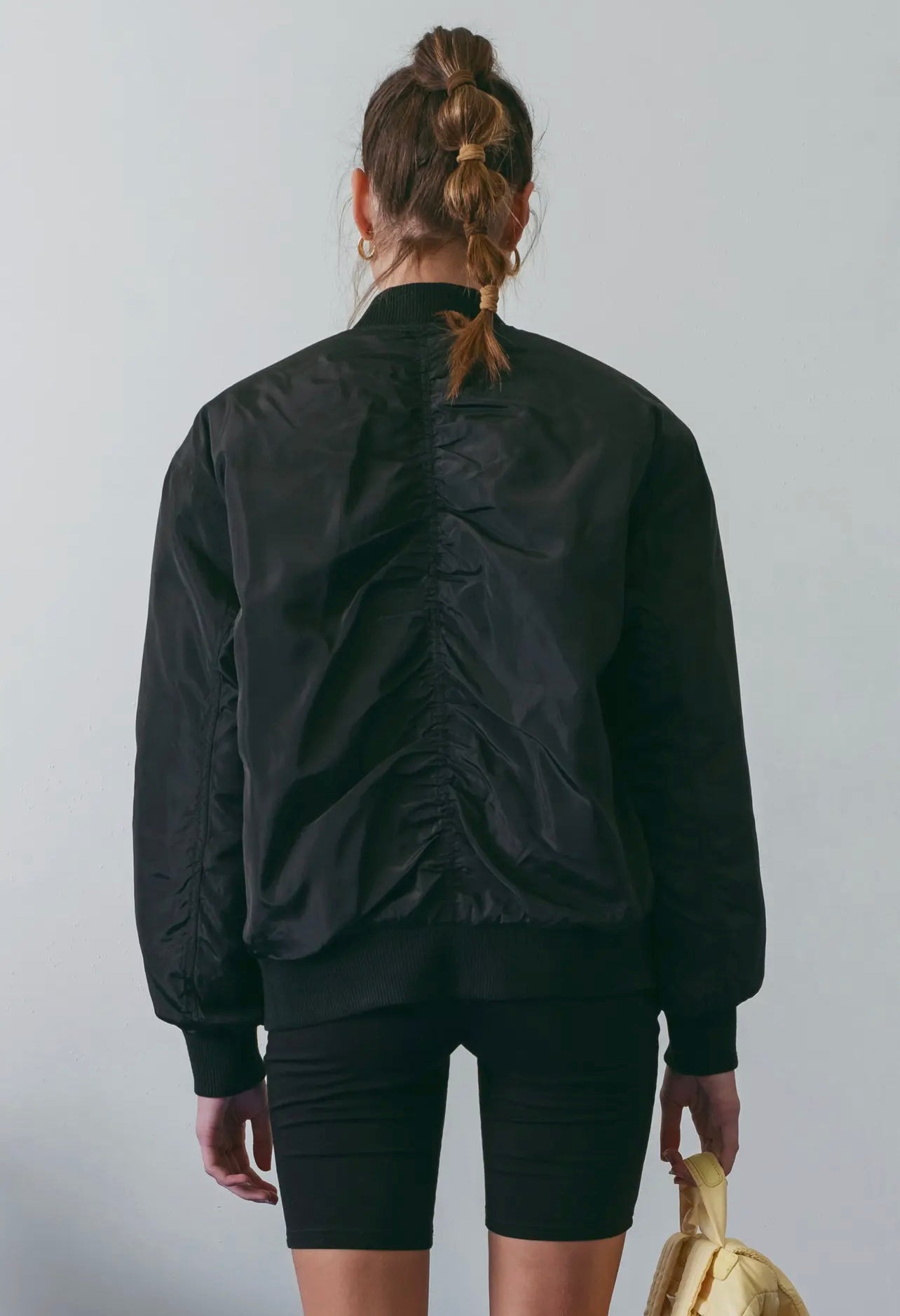 Solid Ruched Bomber Jacket
