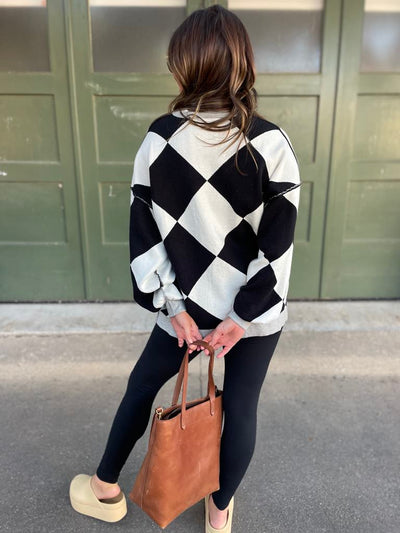 PREORDER: Contrast Trim Cardigan in Black Checkers