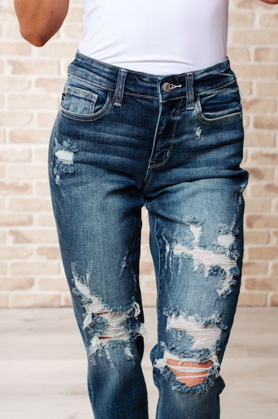 Judy Blue- Danny Mid Rise Cuffed Destroyed Boyfriend Jeans