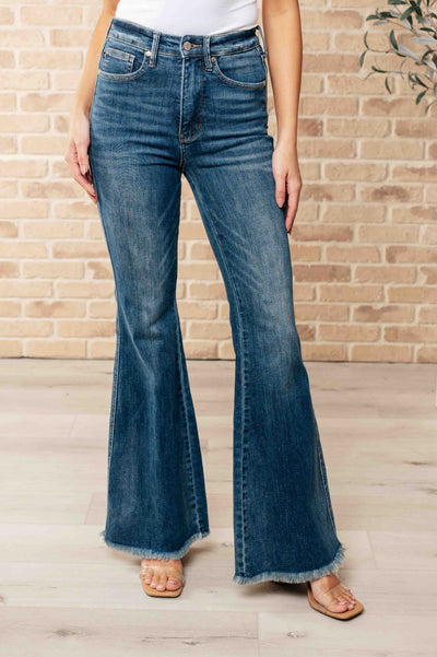 Judy Blue- Miley High Waist Control Top Frayed Hem Flare Jeans