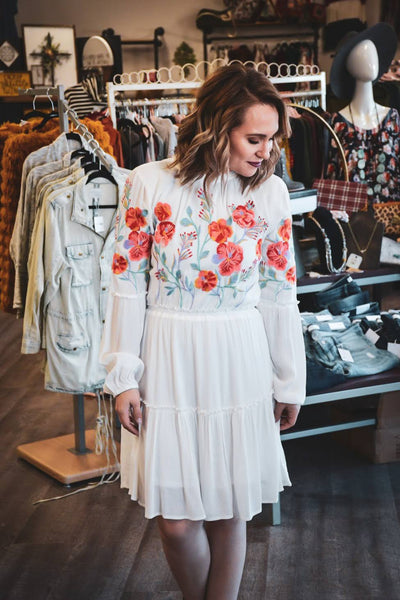 Embroidered peasant dress - Adorn Boutique in Mitchell