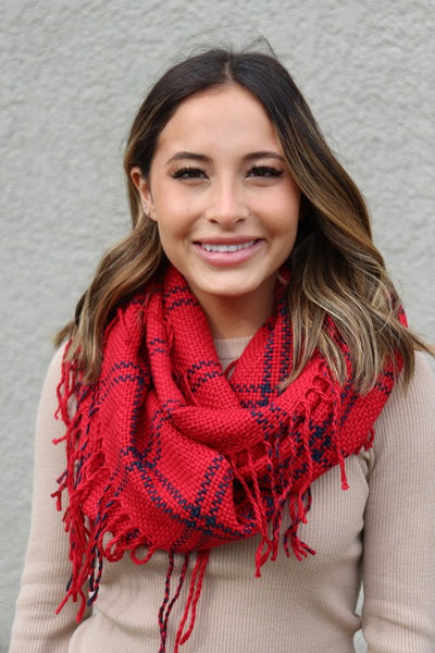 Plaid Fringe Infinity Scarf - Adorn Boutique in Mitchell