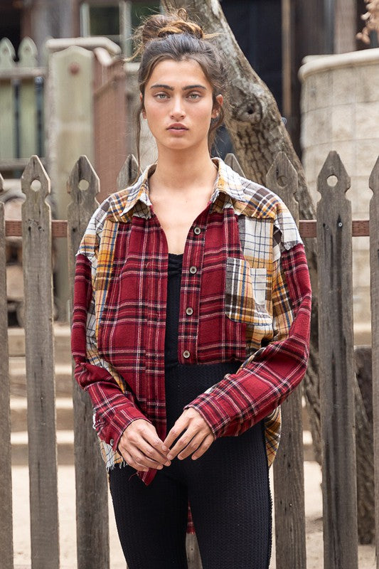LARGE ONLY Beige & Red Plaid Top