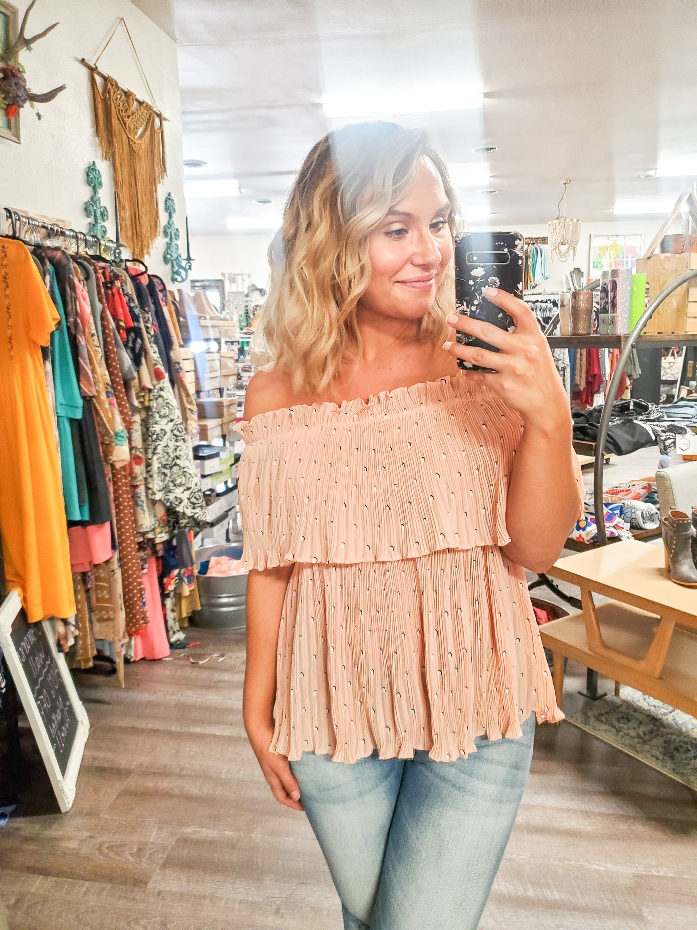 Pleated Off Shoulder Top - Adorn Boutique in Mitchell