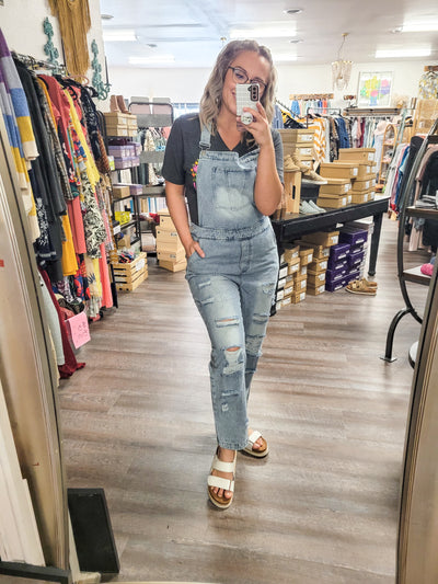 S-XL) Distressed Overalls - Adorn Boutique in Mitchell