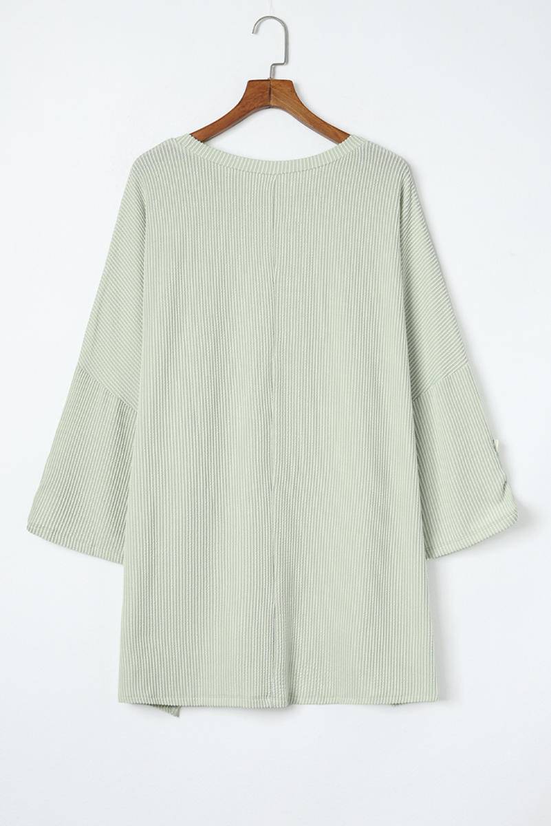 Corded Knit Roll-Tab Sleeve Oversize Top