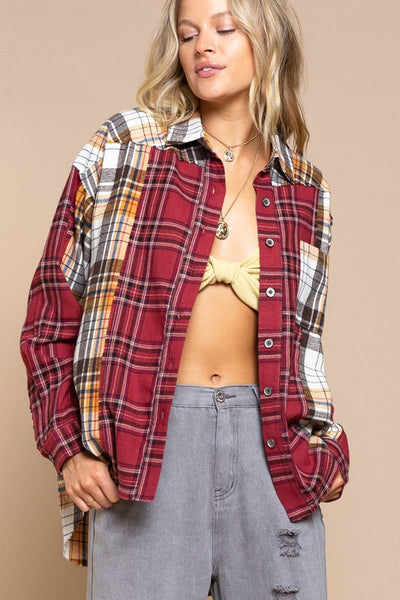 LARGE ONLY Beige & Red Plaid Top