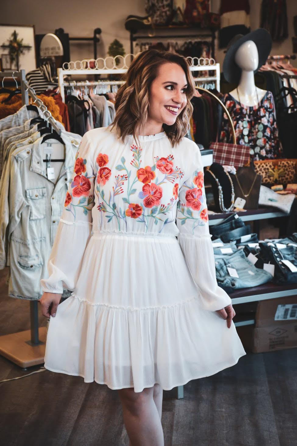 Embroidered peasant dress - Adorn Boutique in Mitchell