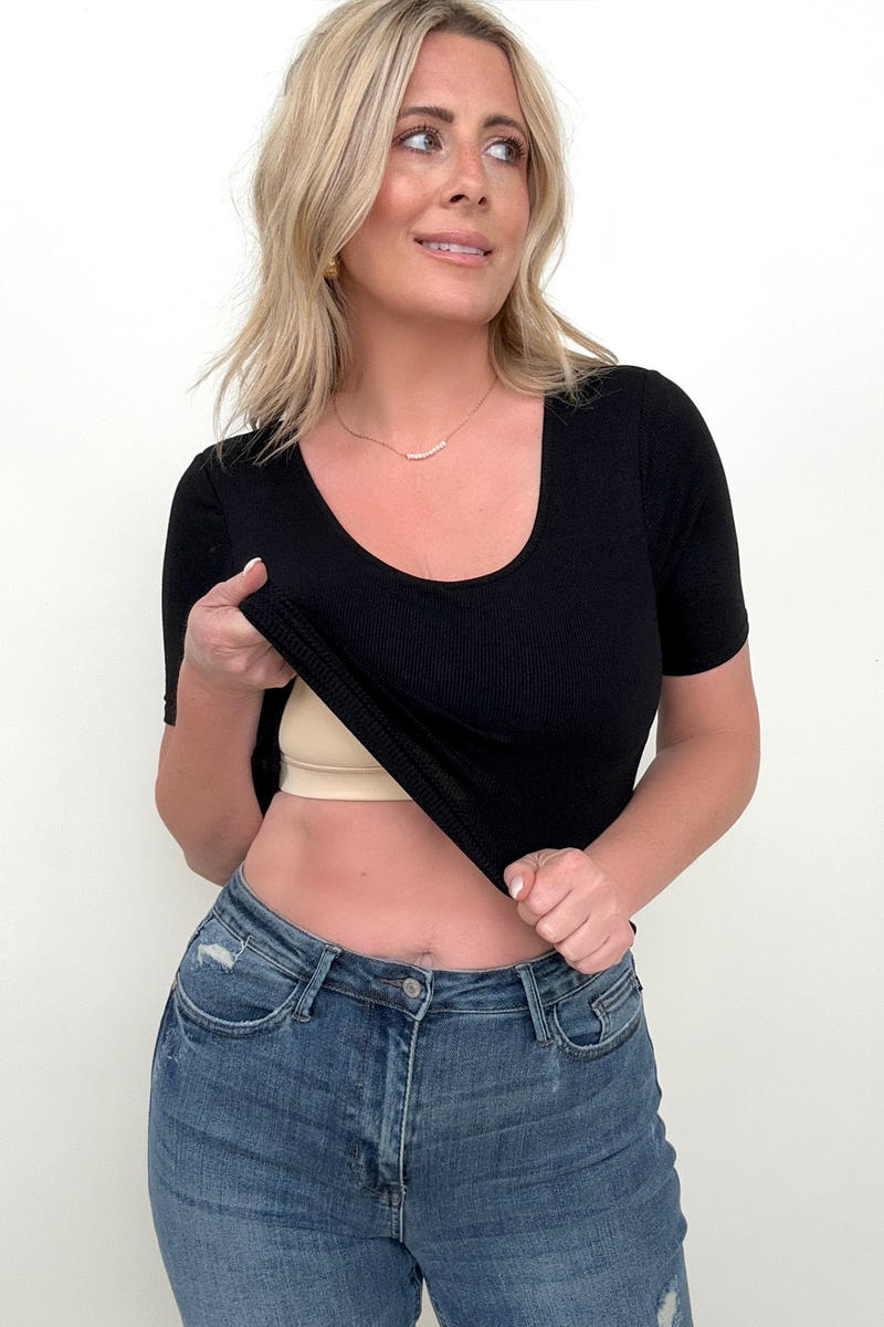 Built In Bra Basic Ribbed Fitted Tee