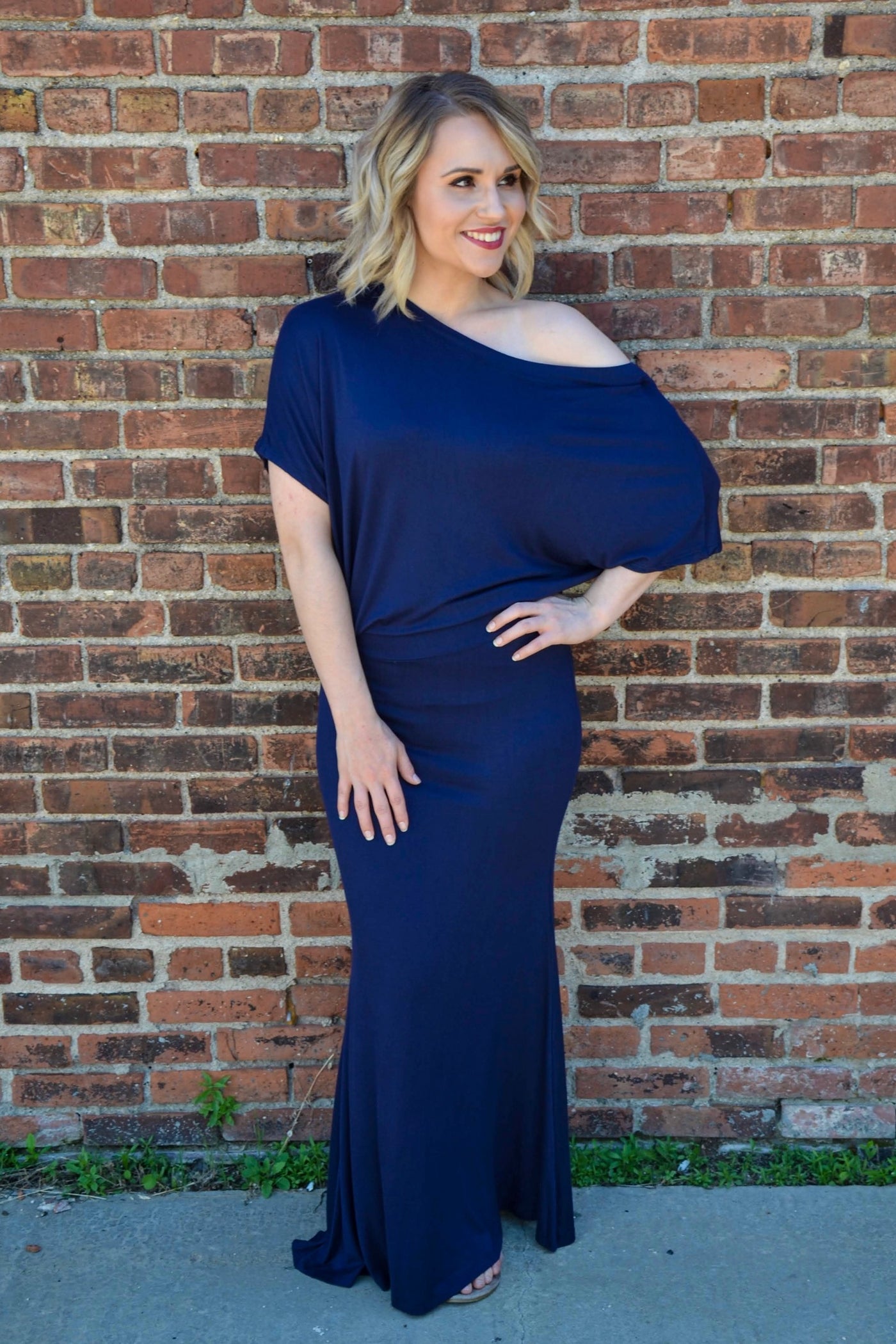 Draped off shoulder maxi - Adorn Boutique in Mitchell