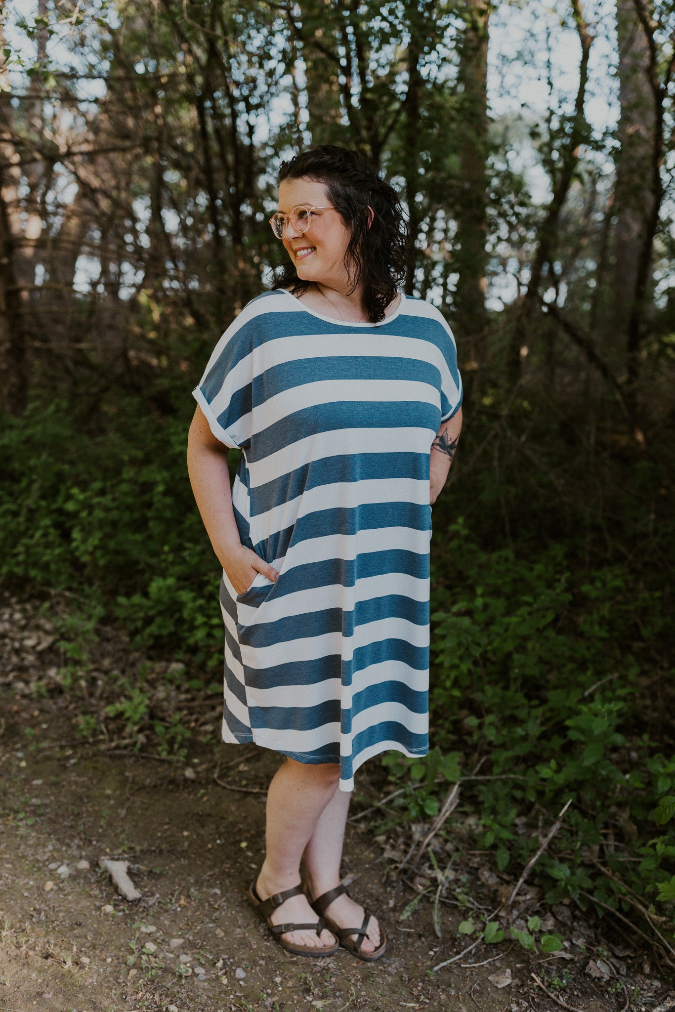 (PLUS) Stripe Tshirt Dress - Adorn Boutique in Mitchell