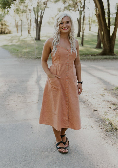 Linen Button Down Dress (Coral) - Adorn Boutique in Mitchell