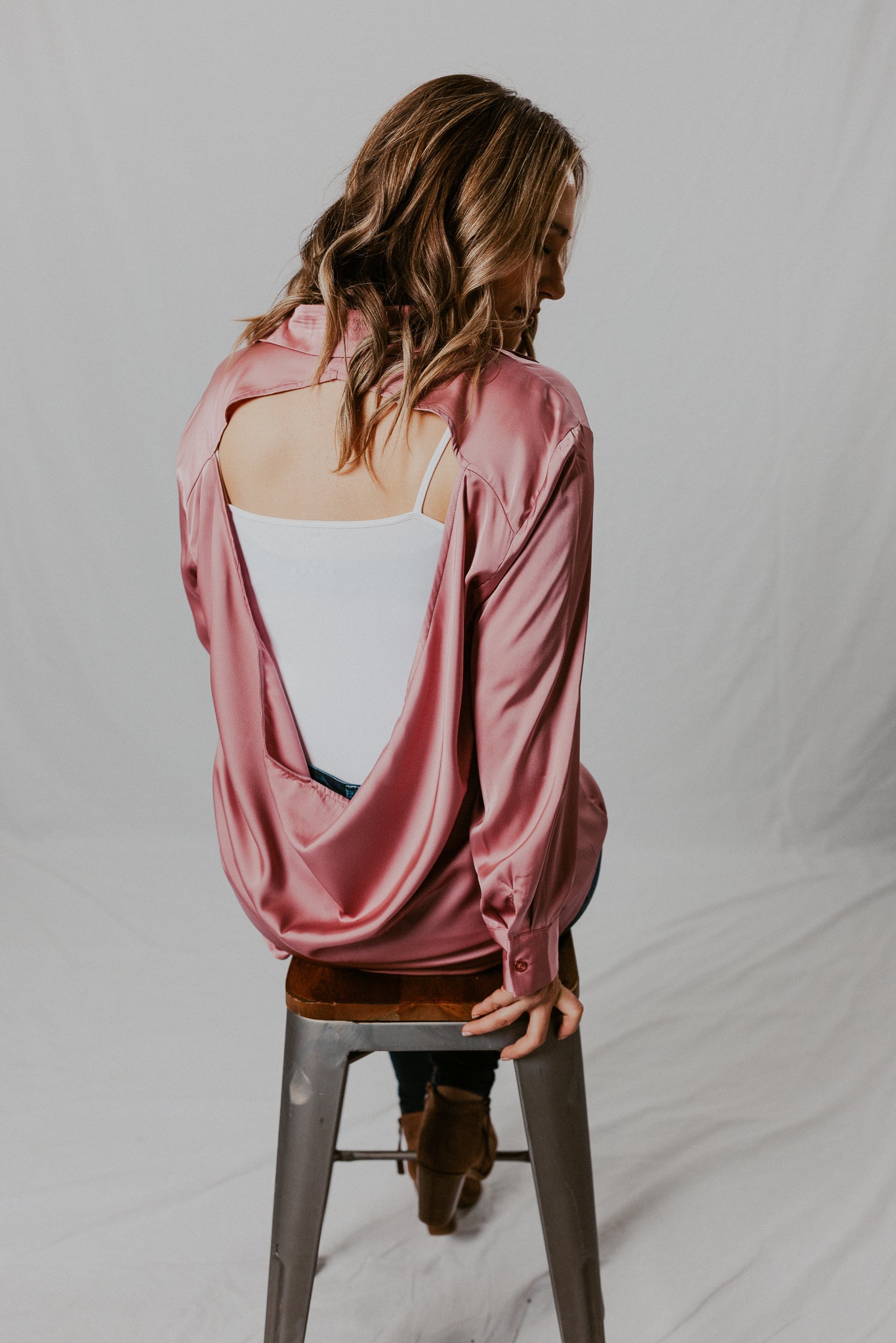 Open Back Button Up Blouse