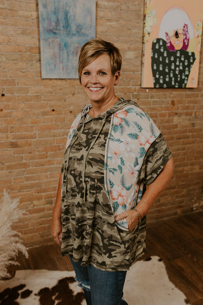 Floral/Camo Hooded top - Adorn Boutique in Mitchell