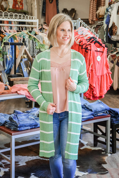 Stripe Long Cardigan - Adorn Boutique in Mitchell