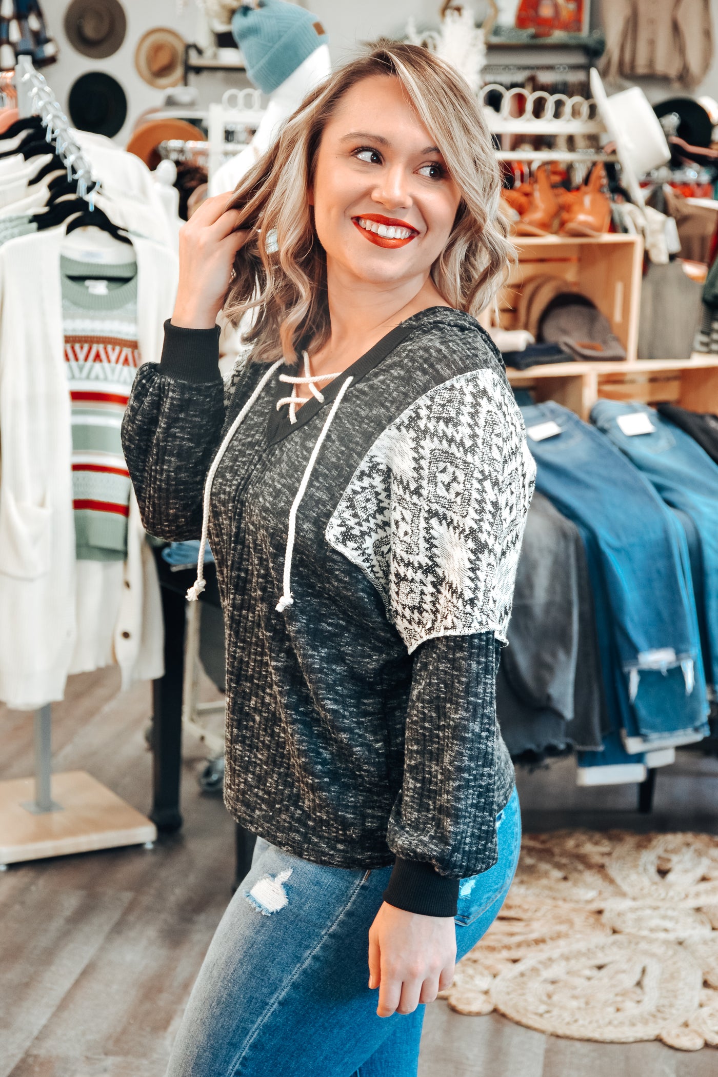 Tribal Print Laced Pull Over
