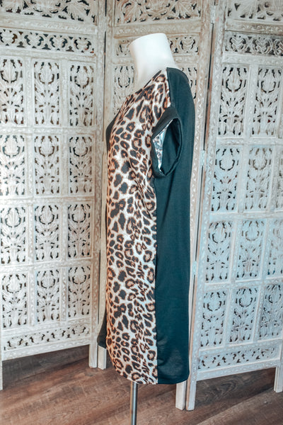 (S-XL) Leopard & Black Dress