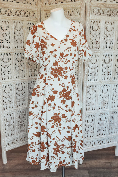 Cream and Rust Floral Maxi Dress