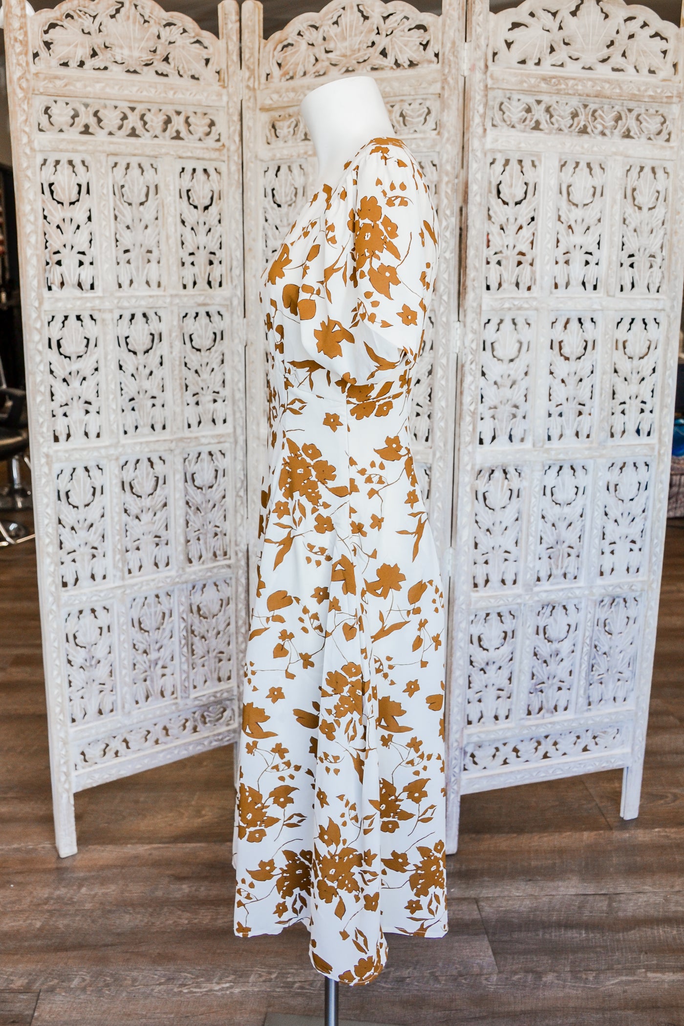 Cream and Rust Floral Maxi Dress