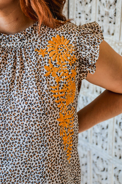 Cheetah Print Embroidered Top