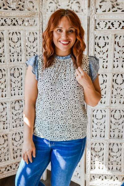 Spotted Print Ruffle Top