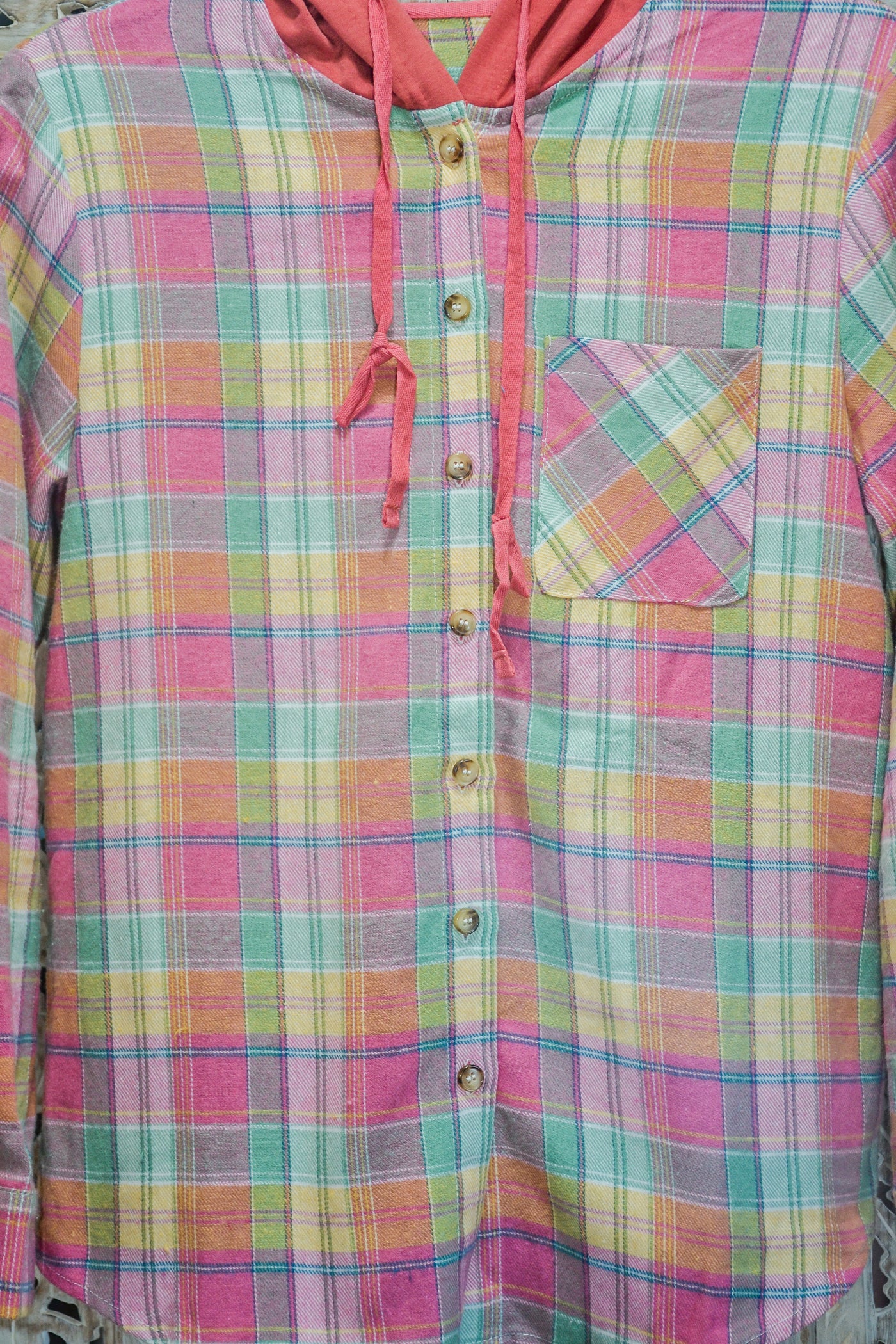 Hooded Plaid Button Up