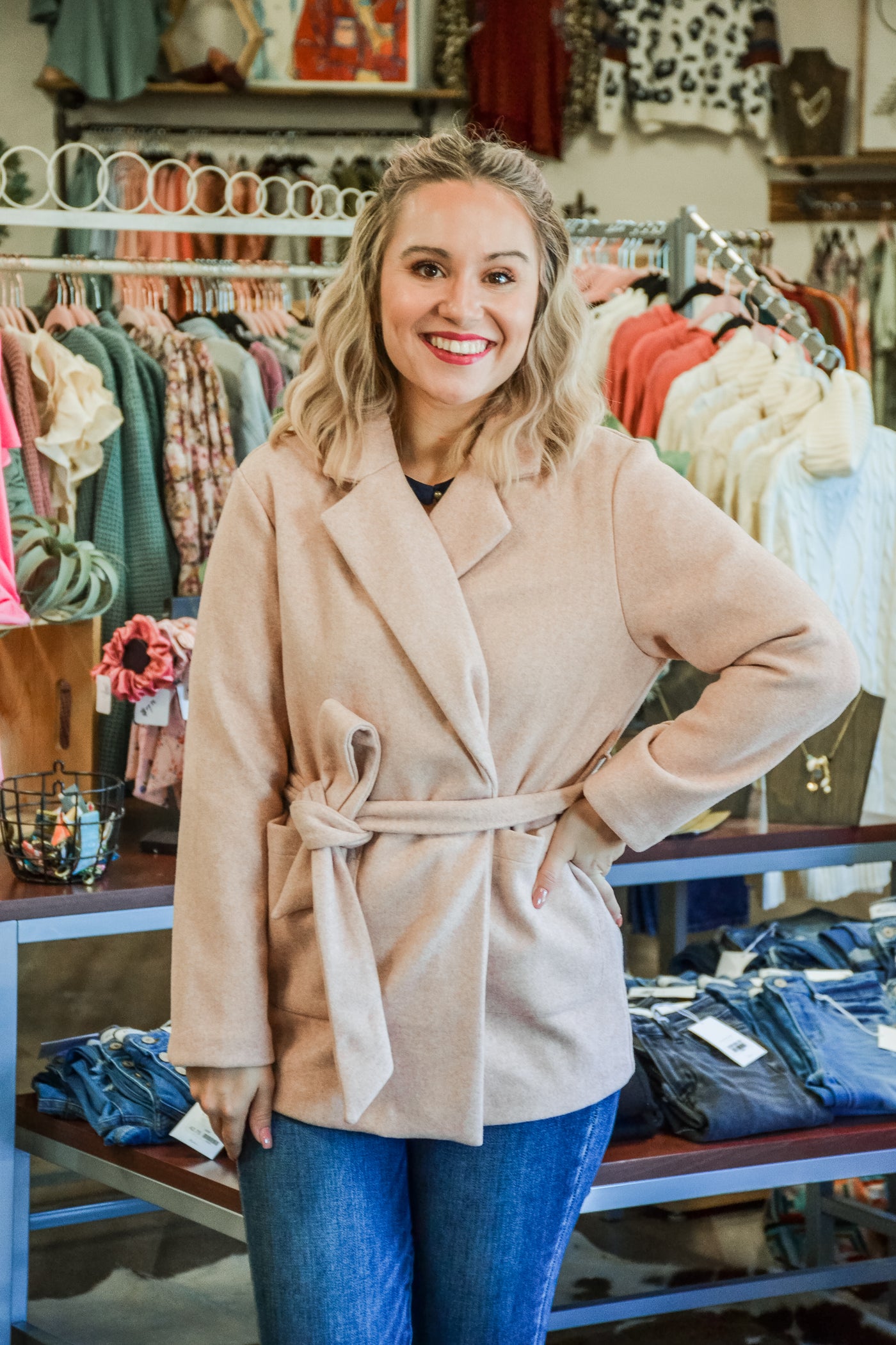 (S-XL) Belted Fleece Coat - Adorn Boutique in Mitchell