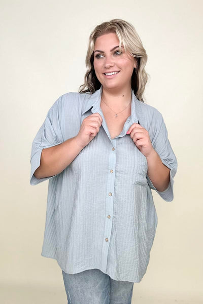 Pleated Batwing Button Up
