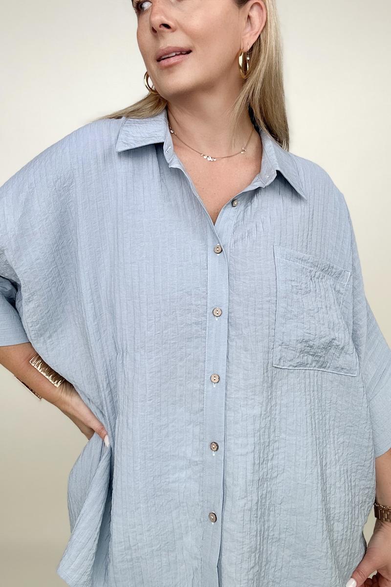 Pleated Batwing Button Up