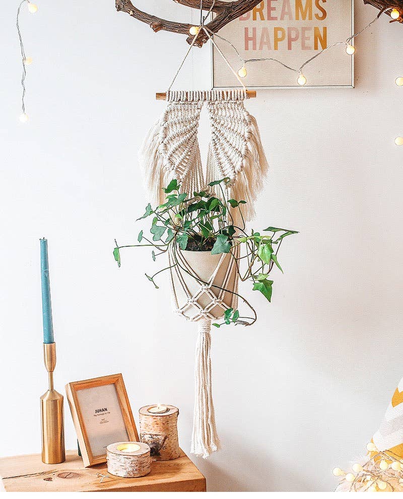 Handmade Cotton Macrame Rope Plants Hanging Pots Holder Stand Hangers