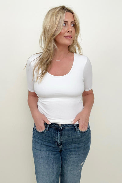 Built In Bra Basic Ribbed Fitted Tee