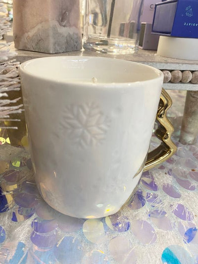 Golden Snowfall soy wax candle mug